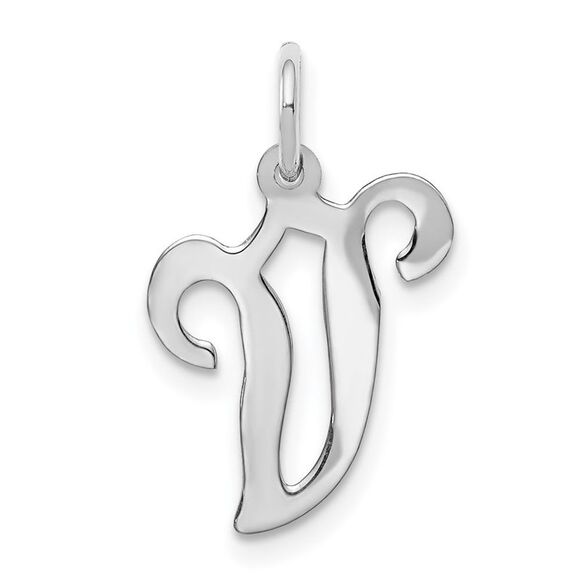 14k White Gold, Sophia Collection, Small Script Initial V Pendant - Picture 3 of 5